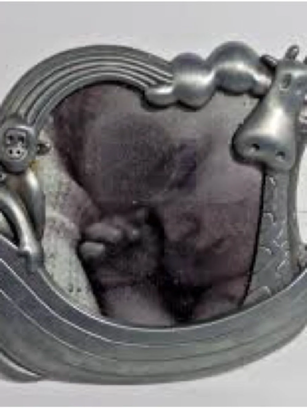 Vintage Noah’s Ark Pewter Tone Baby Picture Frame | Nursery Décor | Animals | 4”